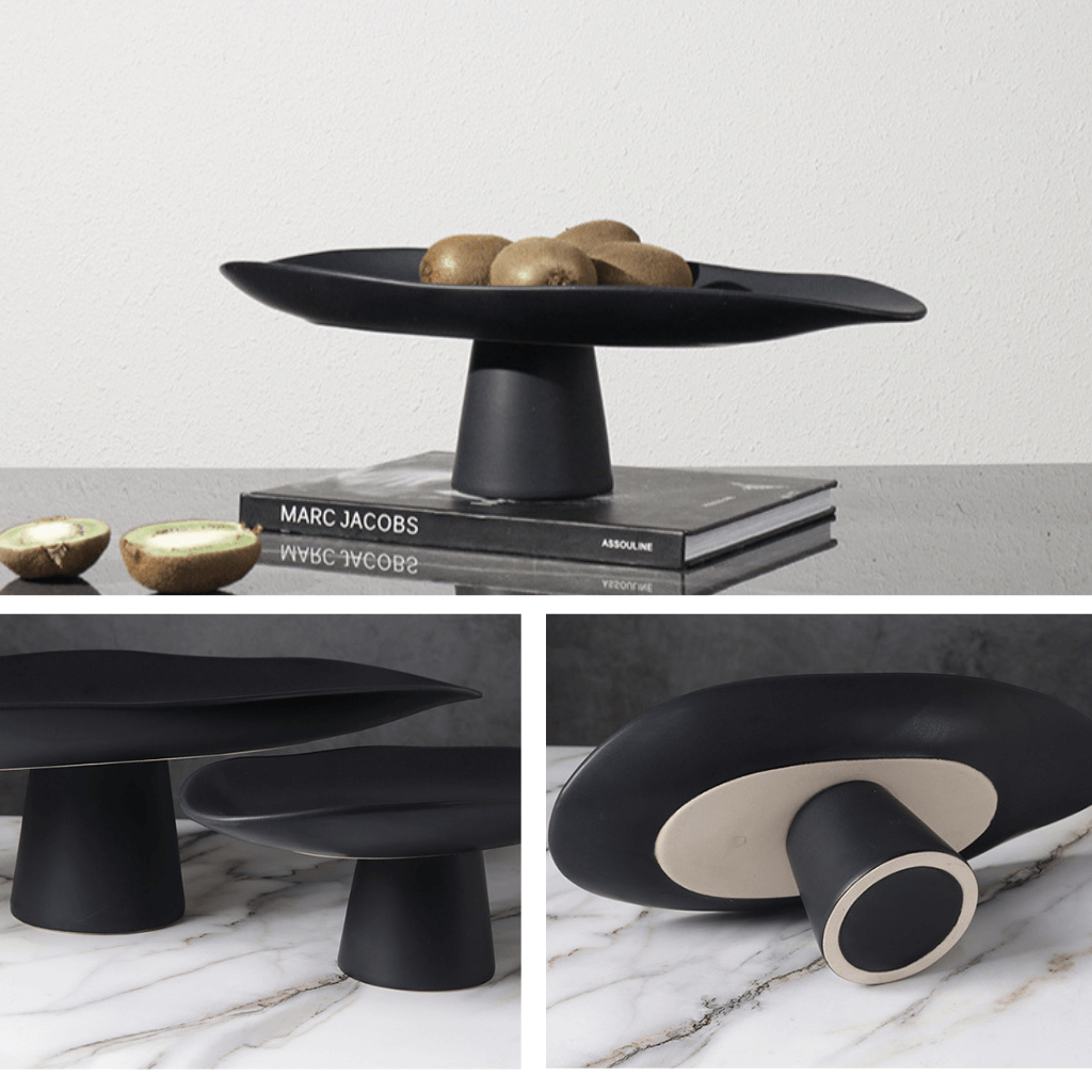 Luna Leaf Minimalist Pedestal Fruit Bowl Large Black - Miss One