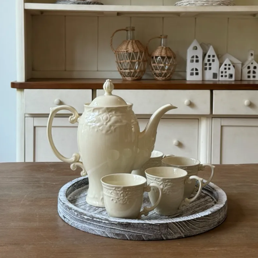 Vintage Cream Ceramic Teapot Set