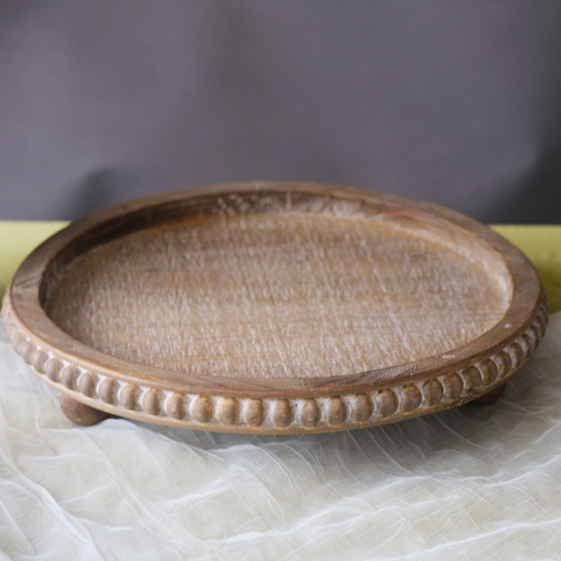 Rustic Country Wood Bead Round Tray - Miss One