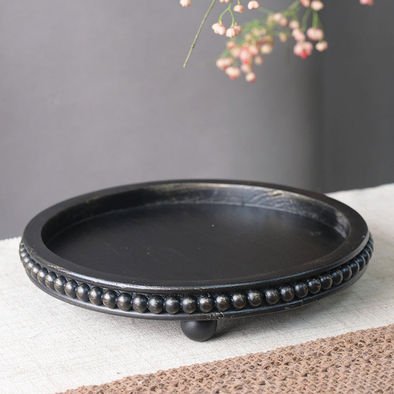 Rustic Country Wood Bead Round Tray - Miss One