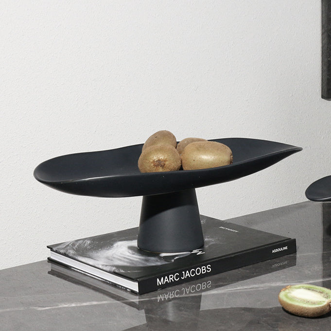 Luna Leaf Minimalist Pedestal Fruit Bowl Large Black - Miss One