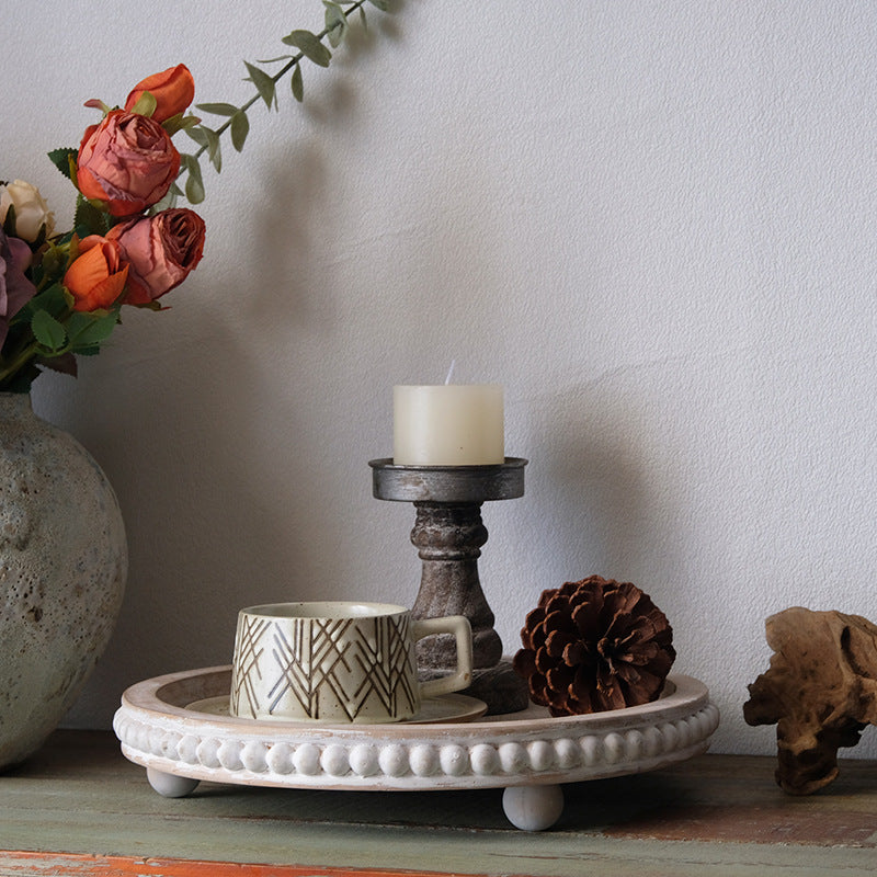 Rustic Country Wood Bead Round Tray - Miss One